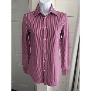 Polo Ralph Lauren Shirt Womens XS Pink White Knit Dress Button Down Long Sleeve